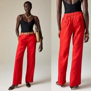 J. Crew Linen Harbor Wide Leg Pants in Red L 2025 Season